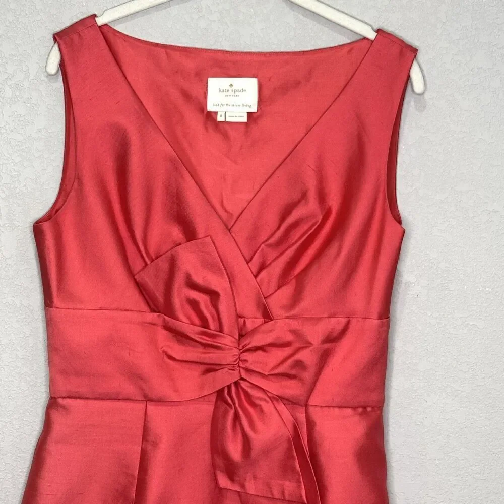 Kate Spade Mina Dress Size 8 Strawberry Silk Sleeveless Bow Waist Party Cocktail